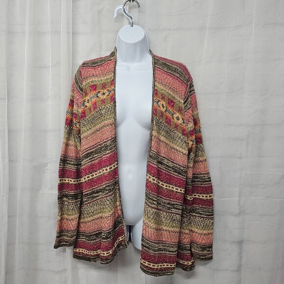 Chaps Pink Green Southwestern Cardigan Boho Open Aztec Western 1X - Picture 10 of 10